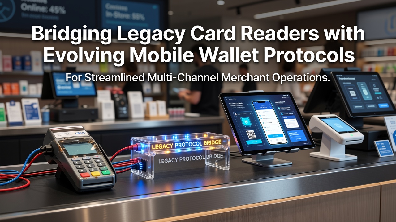 Klassieke kaartlezer verbonden met mobiele wallet in een retailomgeving