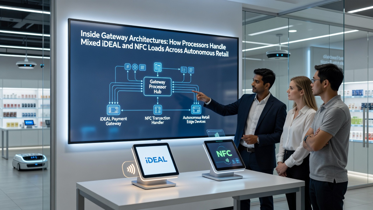 Detailed view of mixed payment processor handling iDEAL and NFC traffic in autonomous setups