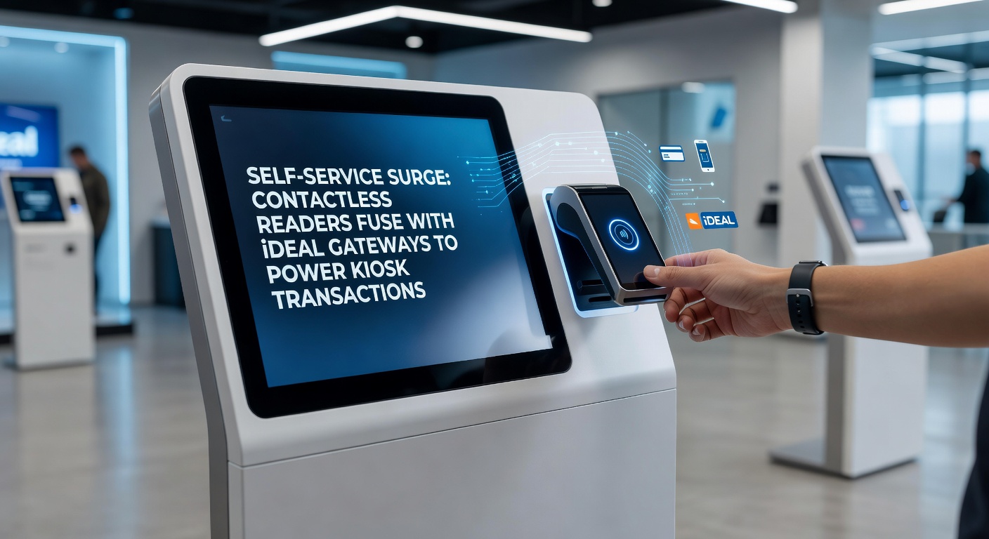 Contactloze kaartlezer geïntegreerd in een zelfbedieningskiosk met iDEAL-betalingsscherm