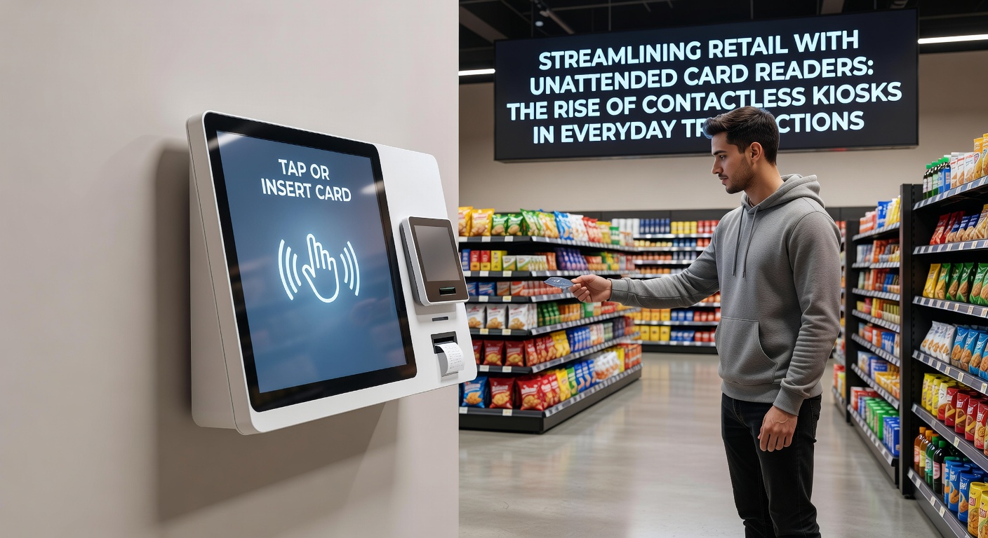 Moderne contactloze kiosk in een retailomgeving met kaartlezer voor snelle transacties