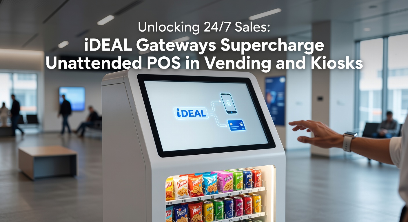 Moderne vendingmachine met geïntegreerd iDEAL-betaalsysteem dat 24/7 transacties verwerkt in een stedelijke omgeving